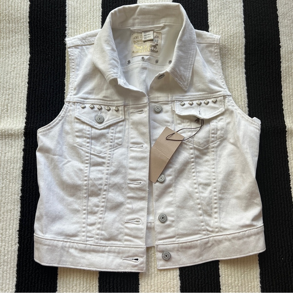 Levi's White Denim Jean Western Vest with Metal Accents NWT